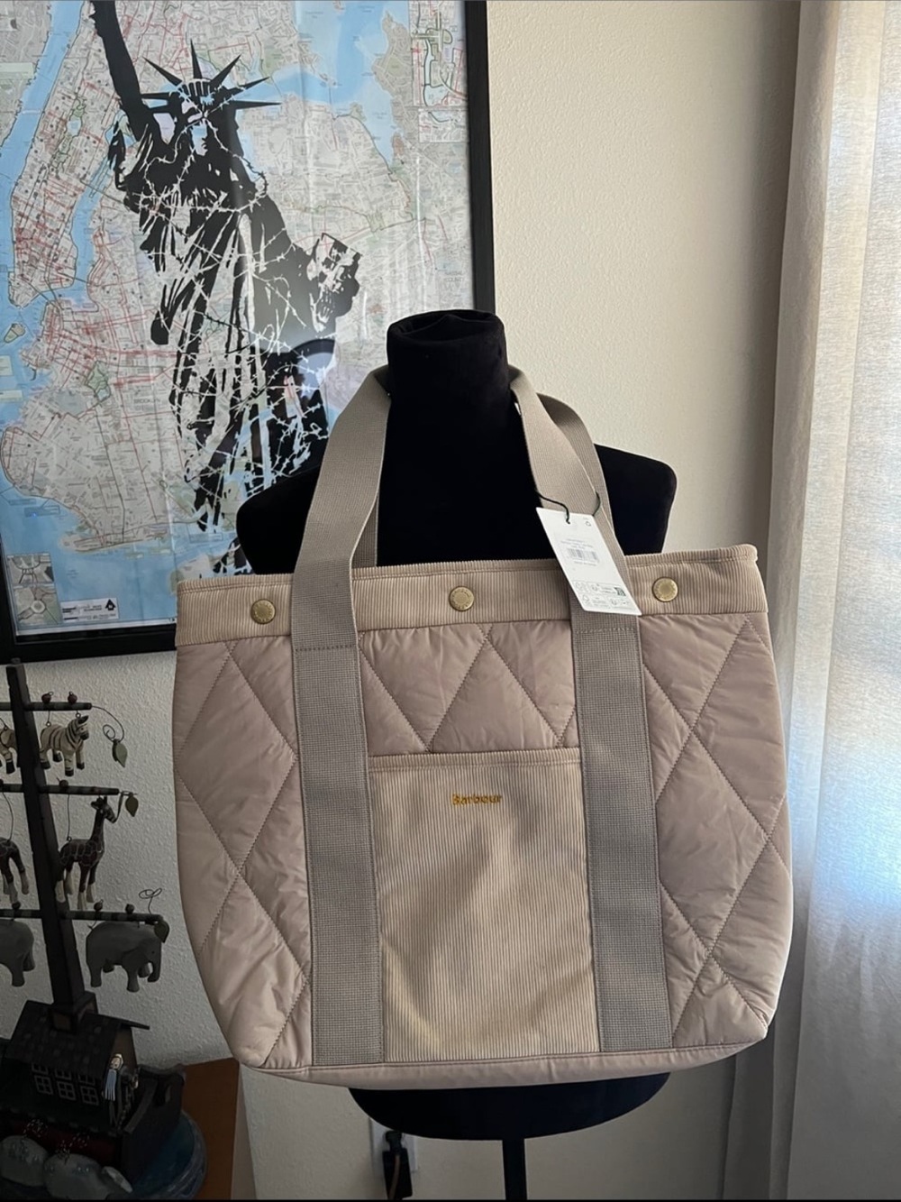 NWT Barbour Light Sand Quilted Healy Tote Bag NEW